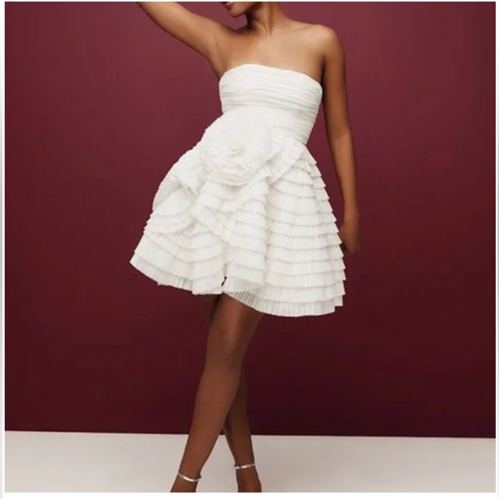 Aje White Strapless Tiered Mini Dress